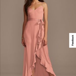 SPAGHETTI STRAP CREPE RUFFLE BRIDESMAID DRESS
